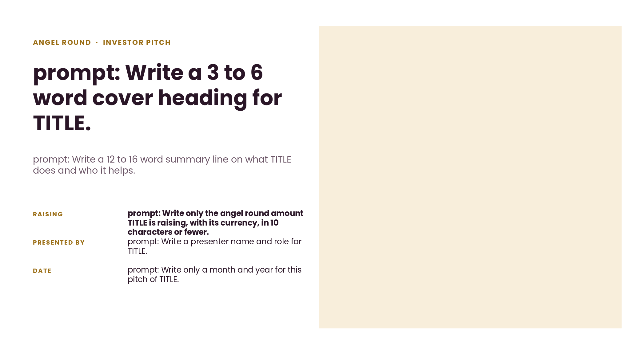 Angel Investor Pitch Deck template cover slide