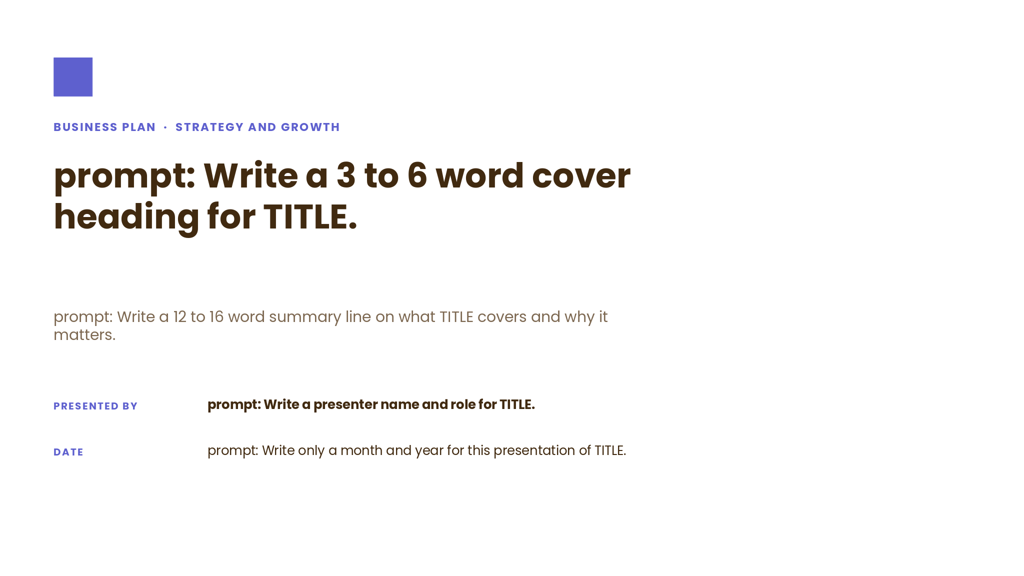 Business Plan Bronze Presentation Deck template cover slide