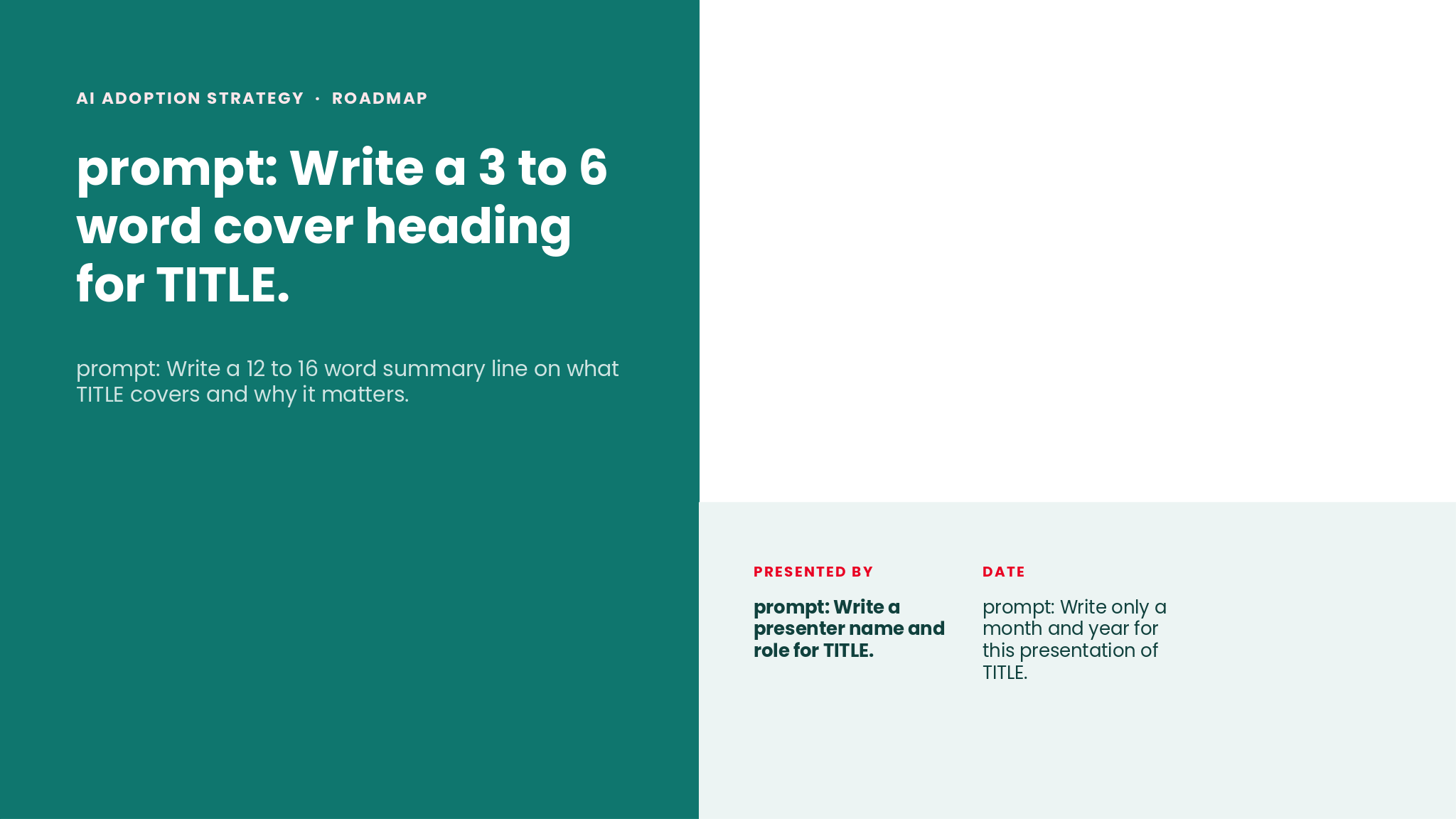 AI Adoption Strategy Teal Presentation Deck template cover slide