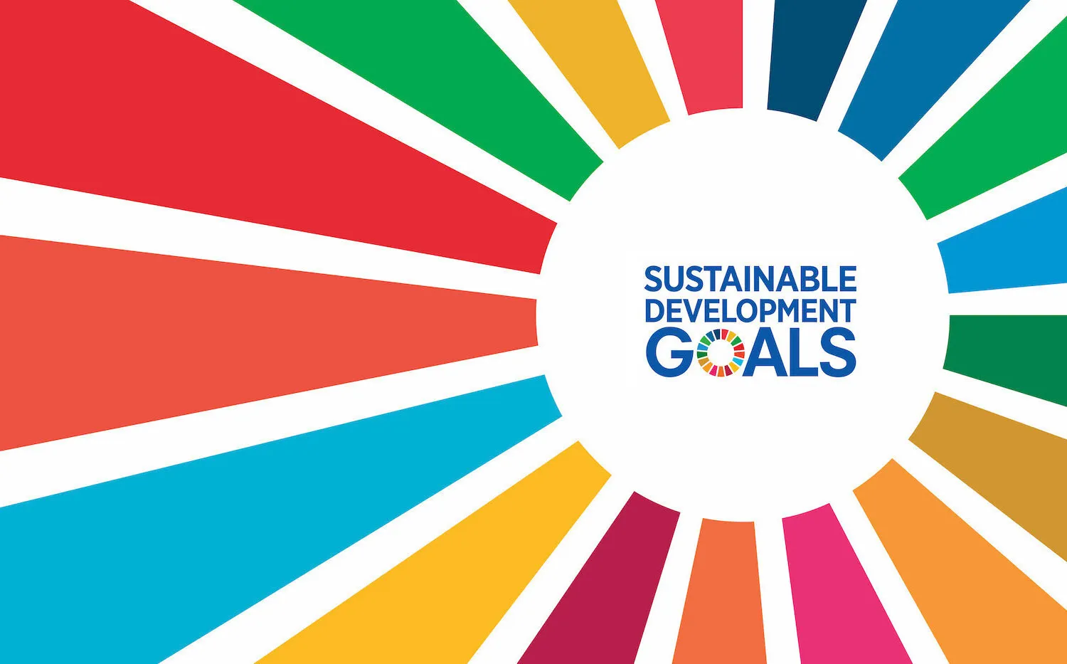 Logo for the Sustainable Development Goals featuring a wheel of colorful rays in red, orange, yellow, green, blue, and purple with the text 'Sustainable Development Goals' centered in the middle on a white background.