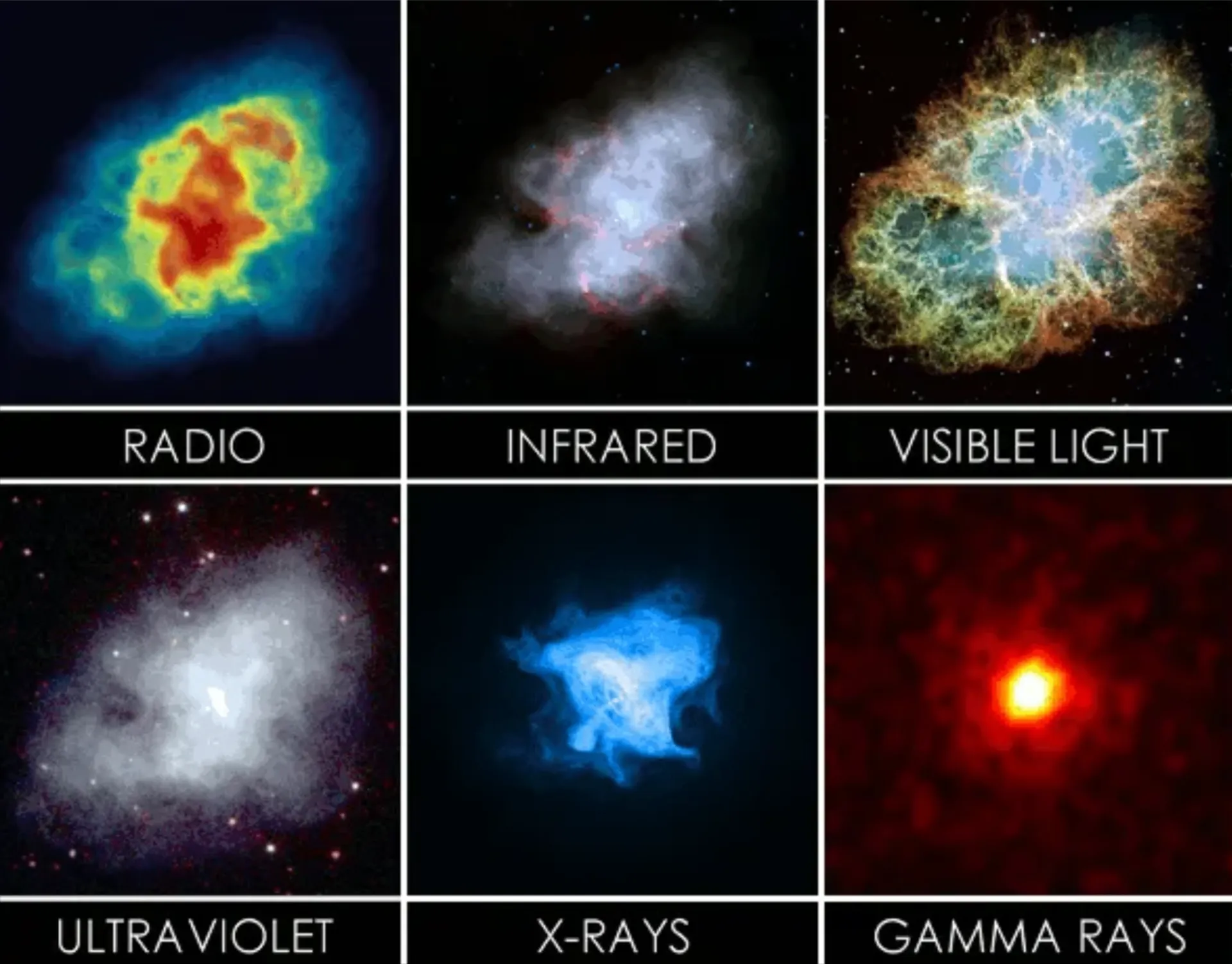 Image of Crab nebula in different spectrums