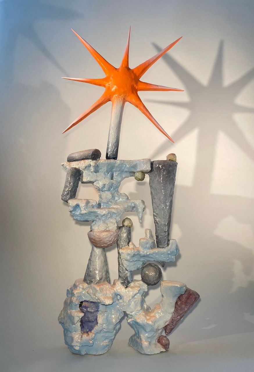 The shock of another sunrise, 2023 | Foam, wood, copper tube, resin, paint  35 x 89 cm