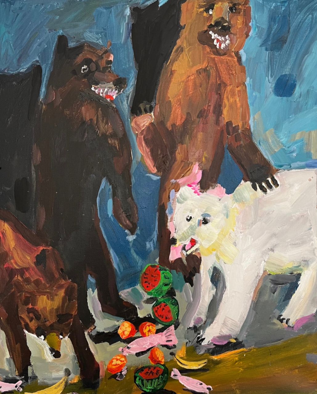 Bears & Fruits, 2022 | Acrylic on canvas  50.8 x 61 cm