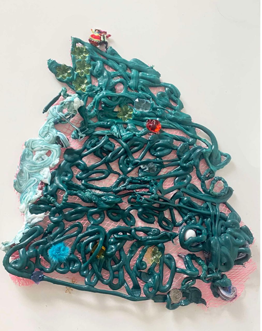 THE ALPINISTS, 2022 |  Recycled plastic waste, beads, hair netting  36 x 39 cm