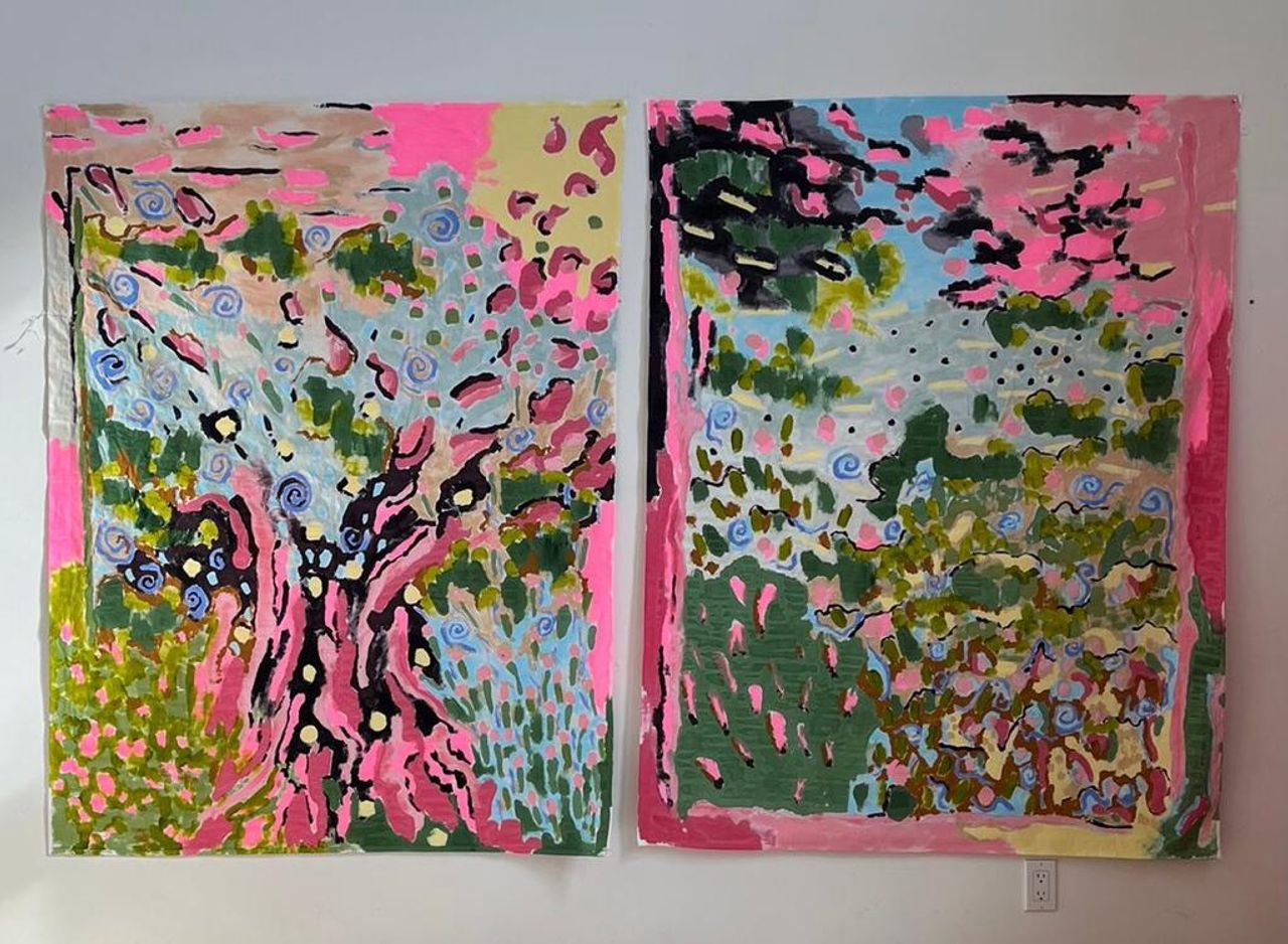 The nature of connectivity and ecosystems / Open land, cherished heart , 2023 | Acrílica sobre algodão 124.5 x 167.6 cm