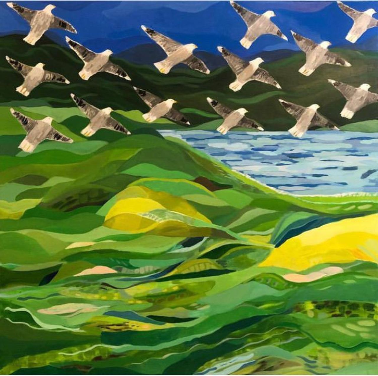 Gulls over the bay, 2023 | Acrílica sobre Tela 106 x 106 cm