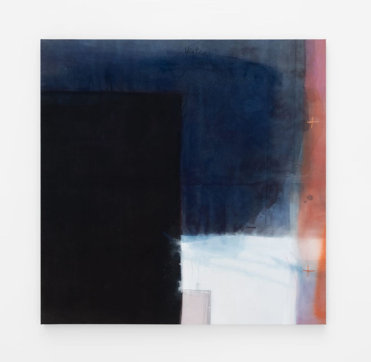 Winter, 2019 | Copper, rainwater, charcoal and pigments in acrylic resin on canvas 159 x 160 cm