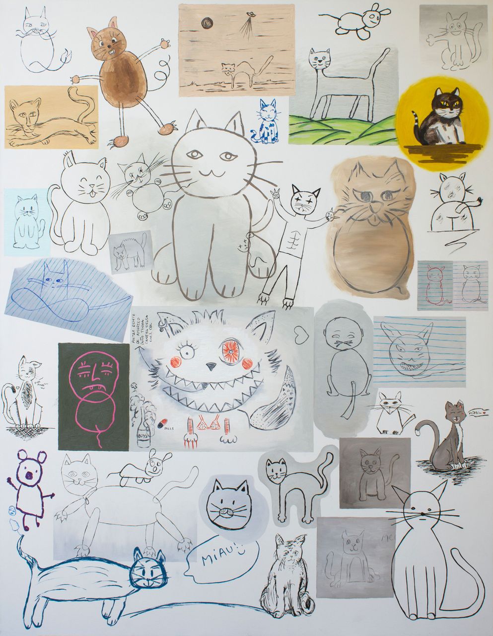 Coleção de desenhos de gatos, 2019-20 | acrylic and oil on canvas 140 x 180 cm