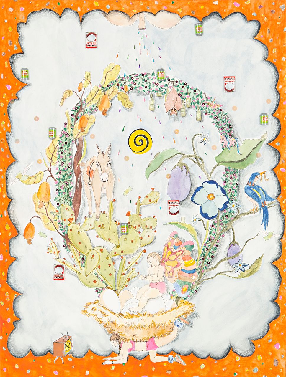 Jane Fonda [desenho], 2022 | lápis de cor sobre, canetas Posca, aquarela e colagem sobre papel 46 x 61 cm