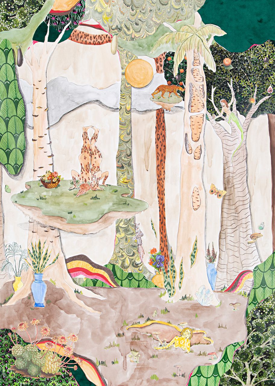 Jardim das Deliciosas, 2022 | watercolor, colored pencil and collage on paper 100 x 70 cm