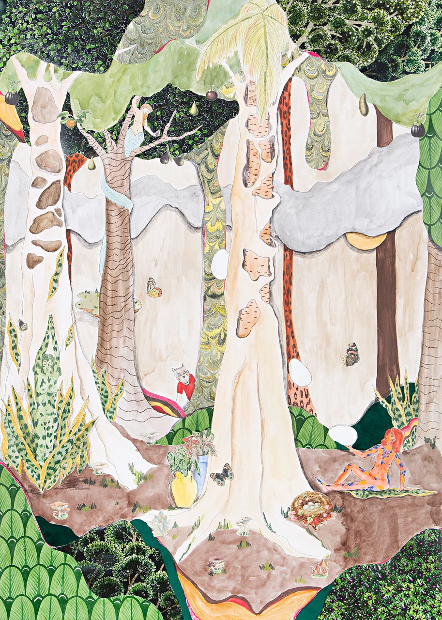 Jardim das Deliciosas, 2022 | watercolor, colored pencil and collage on paper 100 x 70 cm