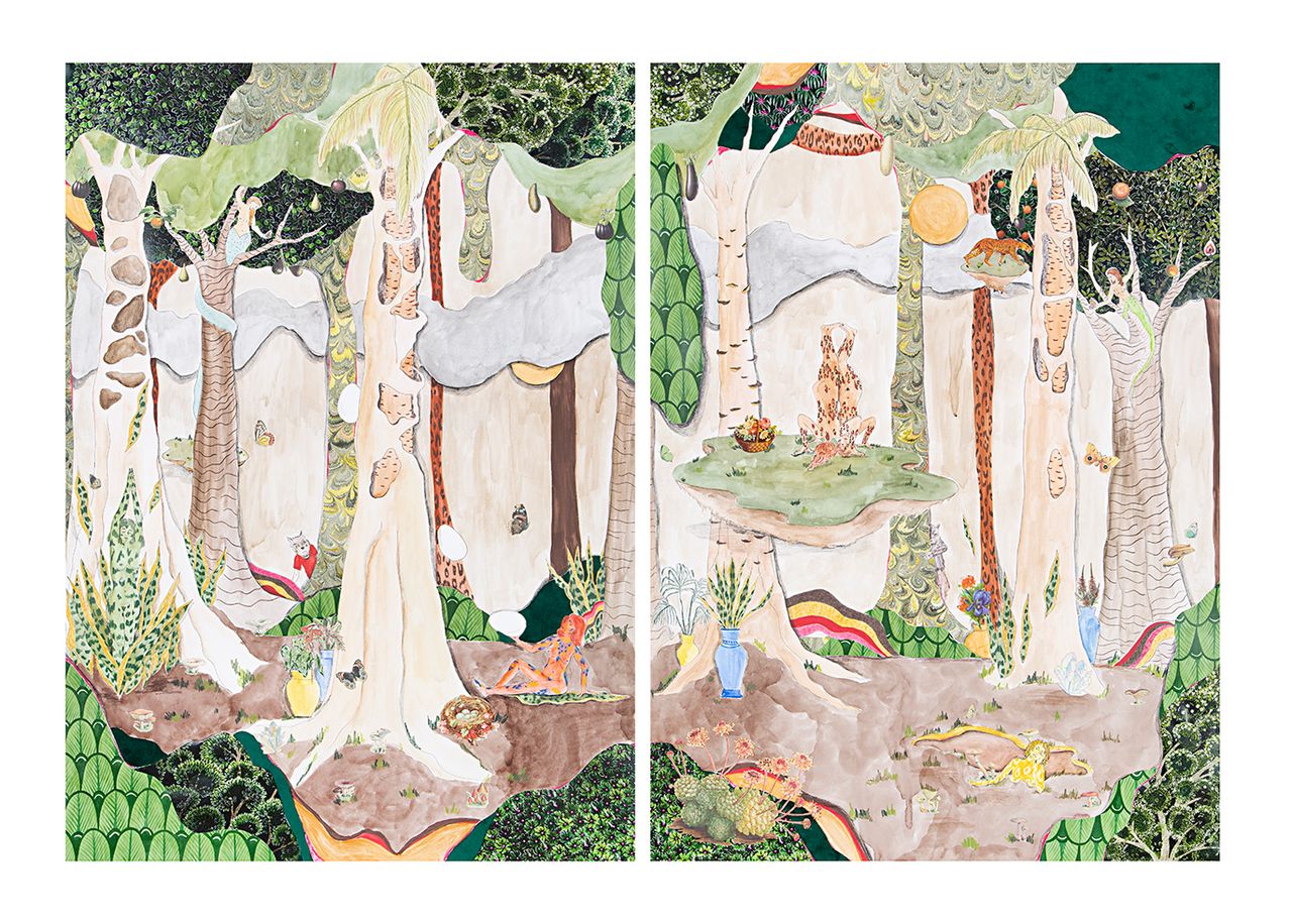 Jardim das Deliciosas, 2022 | watercolor, colored pencil and collage on paper 100 x 70 cm