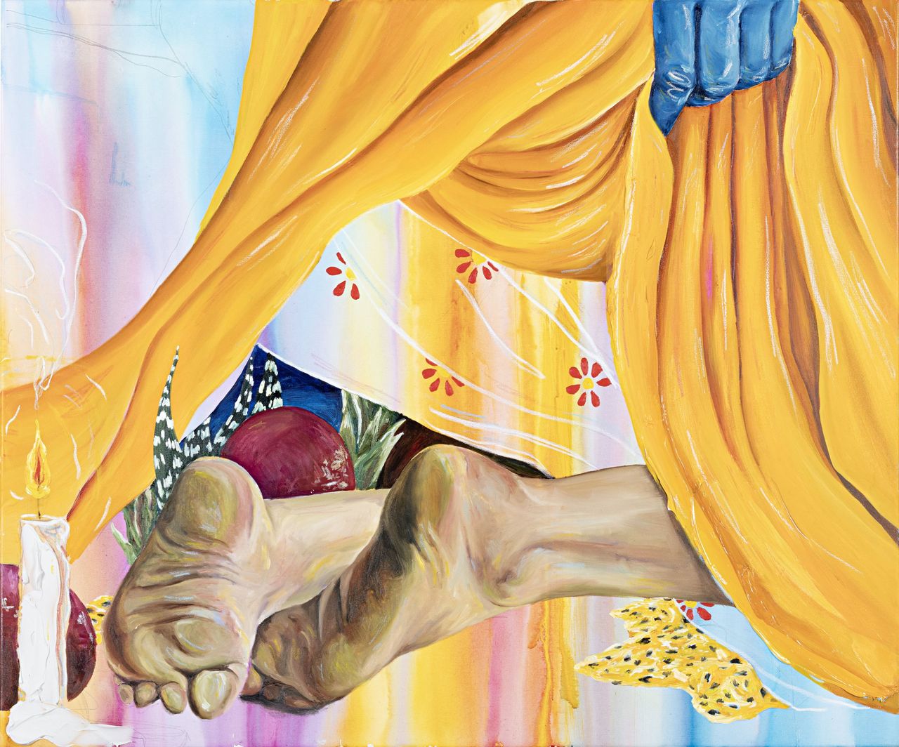 Lunch Break, 2023 | Acrylic paint, modeling paste, oil paint and pastel on canvas  120 x 100 cm