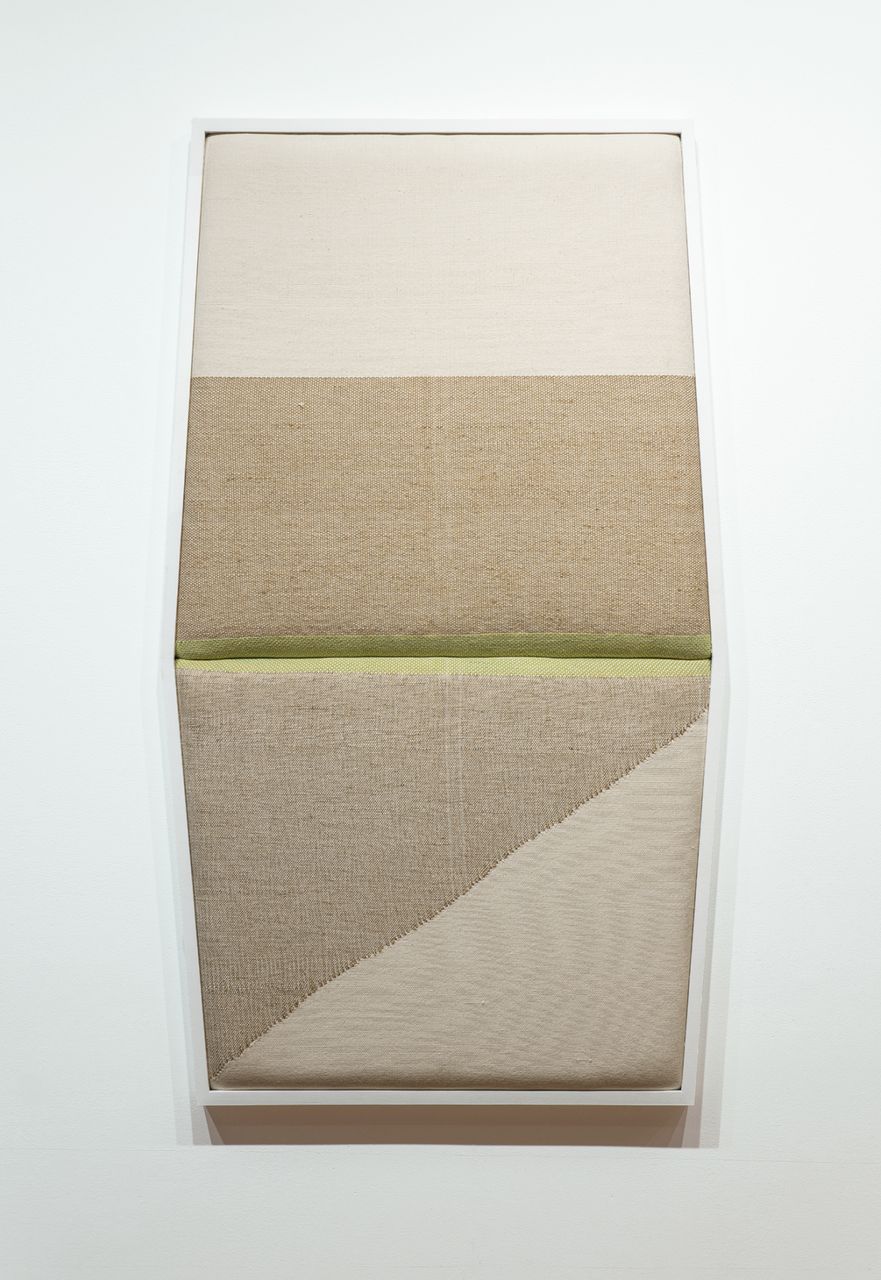 Untitled (Below and Above), 2020 | Hand woven cotton, jute, natural dyes, foam, poplar wood, paint 85.1 x 148 cm