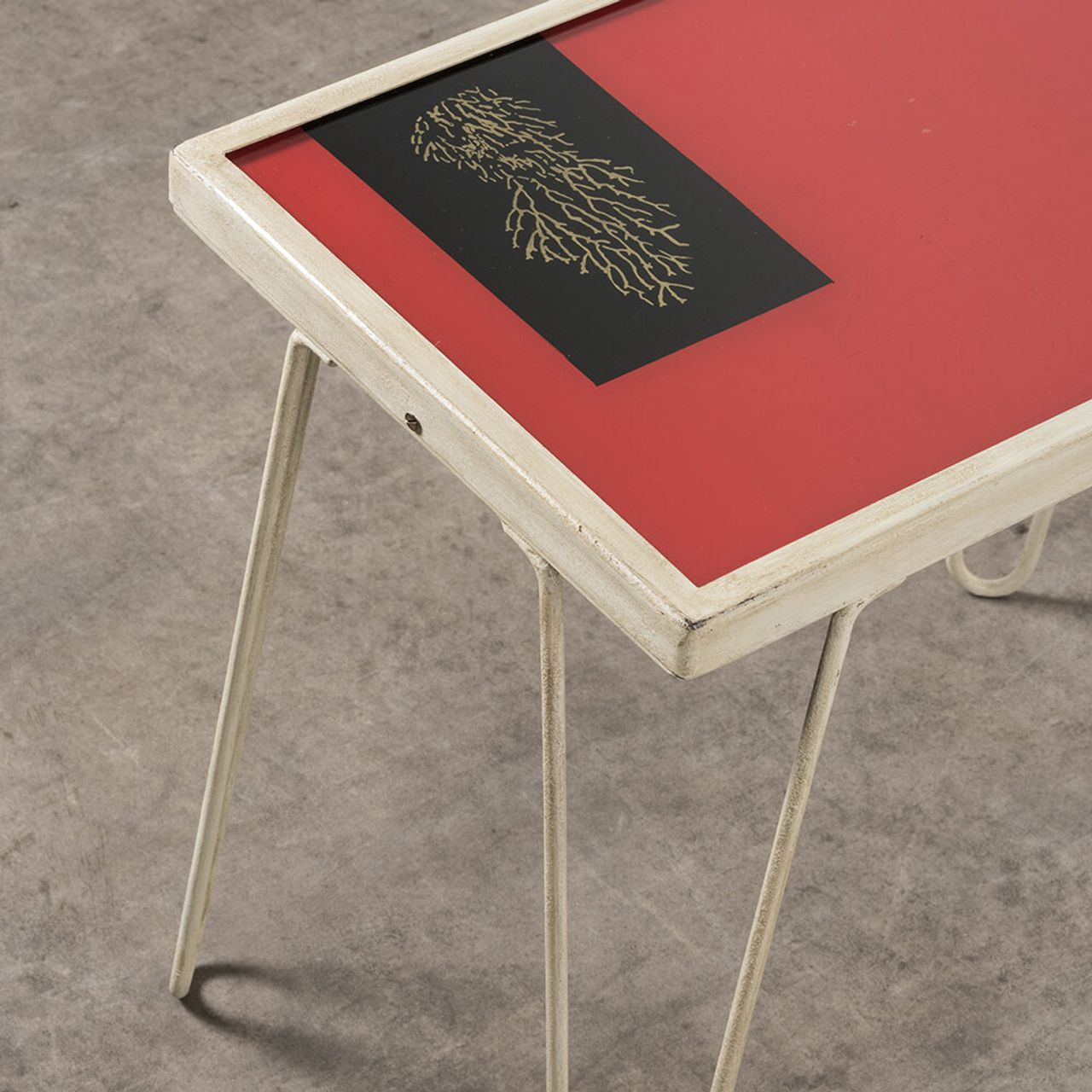 Three low tables, 1955 | Painted glass, laquered iron 40 x 36 cm