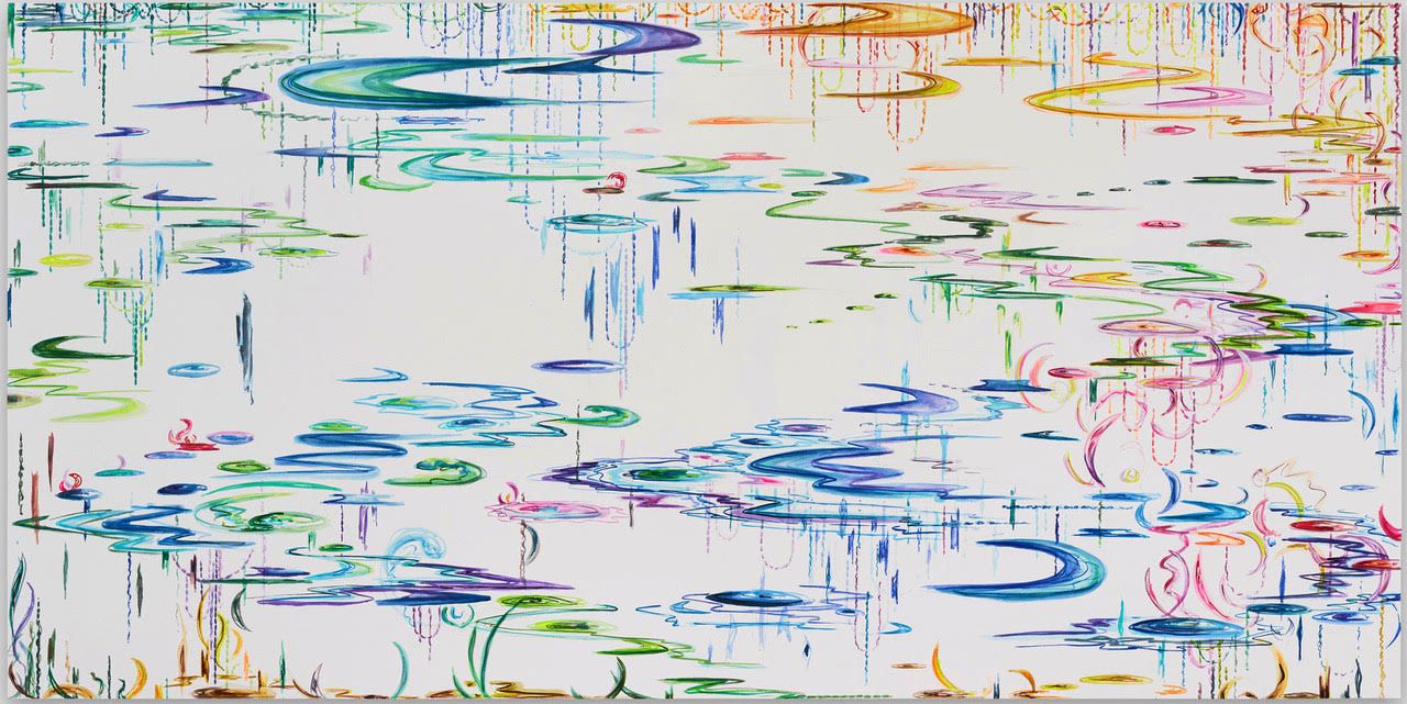 blow up 403 - Crude - phytoplankton after Monet, 2019 | Watercolor, ink, and graphite on paint on aluminum 243.8 x 121.9 cm