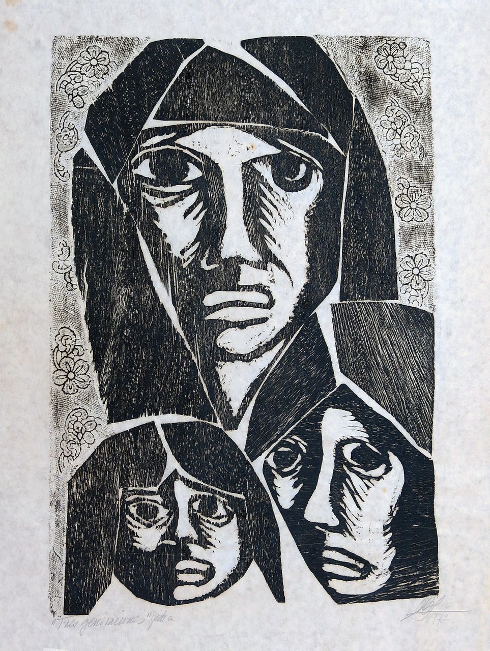 Tres generaciones (Three generations), 1972 | Woodblock print on paper 45 x 55 cm