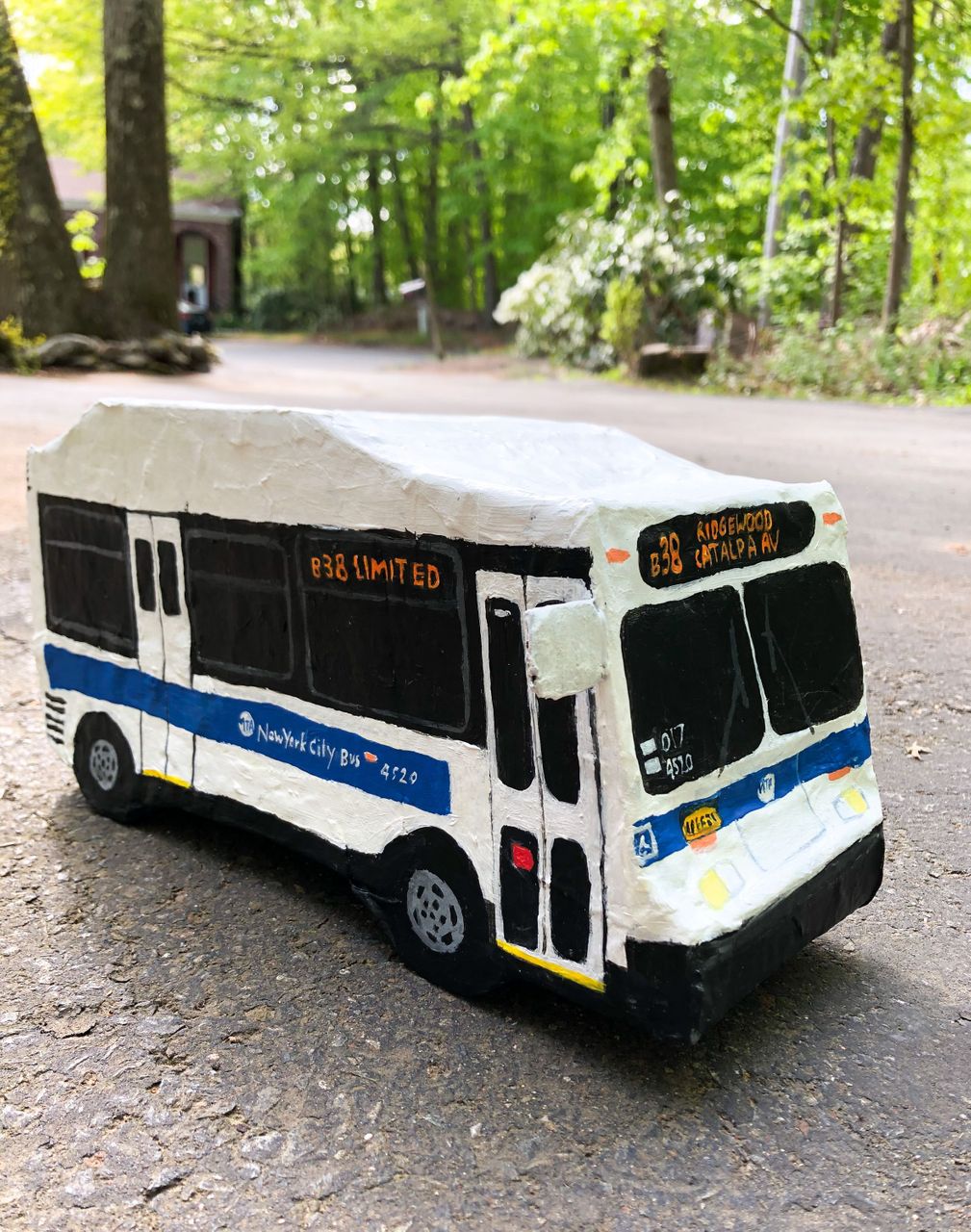 MTA Bus B38, 2020 | Cardboard, Paper, Acrylic Paint 15.2 x 17.8 cm