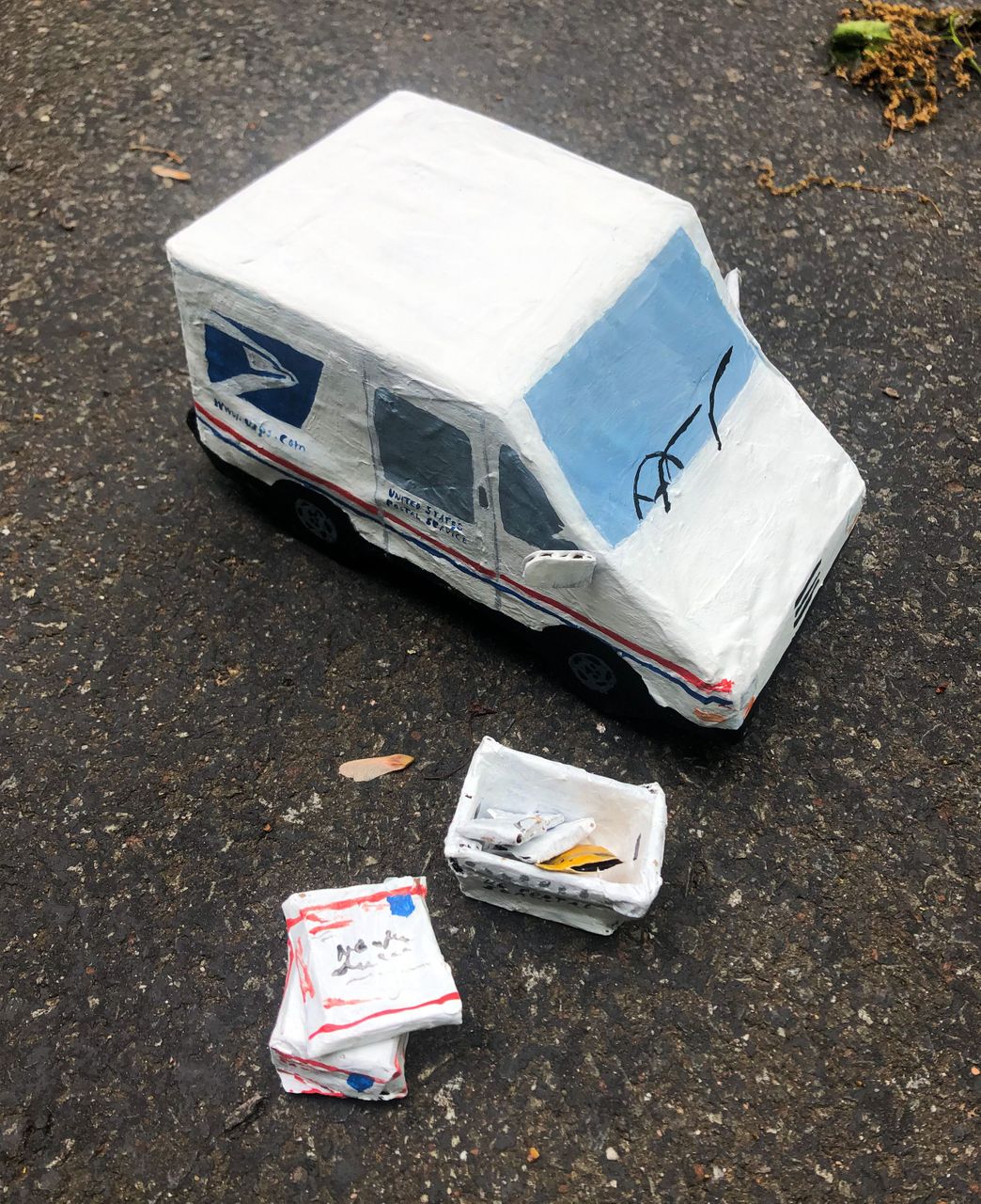 Mail Truck with Packages, 2020 | Cardboard, Paper, Acrylic Paint 13.97 x 10.16 cm