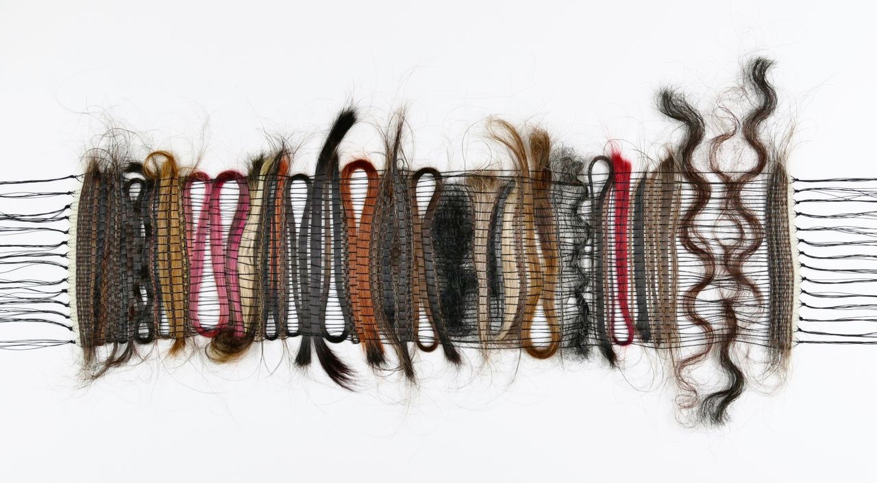 Hair Weave #1 @ El Museo del Barrio’s Back in Five Minutes Residency, 2016 | Human hair and silk thread 55.88 x 27.94 cm