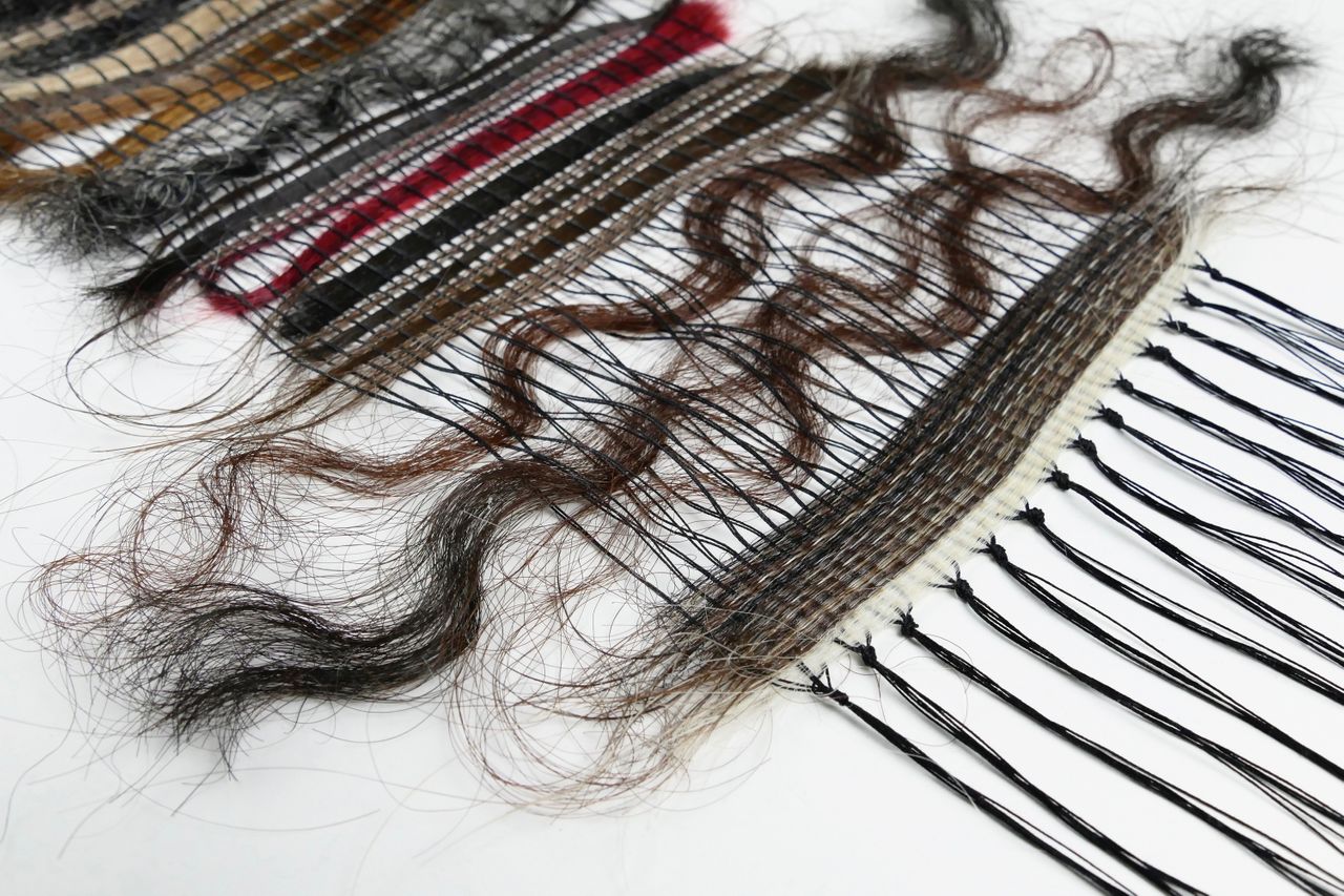 Hair Weave #1 @ El Museo del Barrio’s Back in Five Minutes Residency, 2016 | Human hair and silk thread 55.88 x 27.94 cm