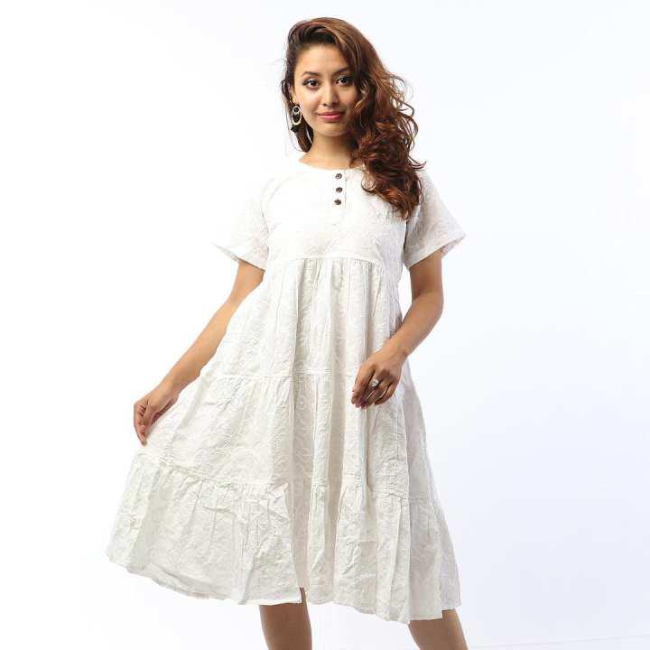 Women's Cotton Embroidery Lukhnawi Chikankari Silhouette Dress Kurta S –  www.jaipurtohome.com