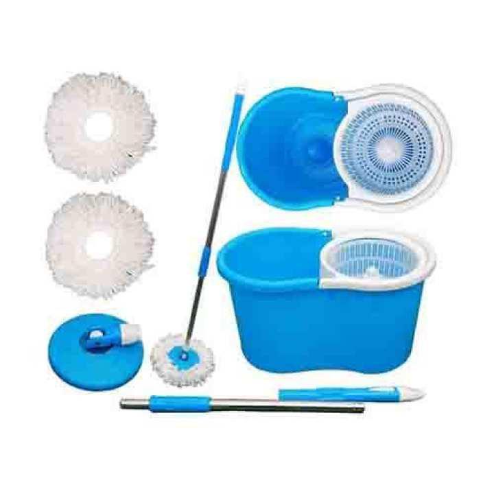 360° FLOOR MAGIC SPIN MOP BUCKET SET MICROFIBER ROTATING DRY HEADS WITH 2  HEADS