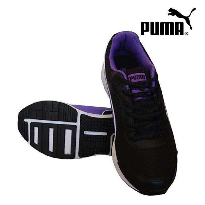 puma black and purple shoes