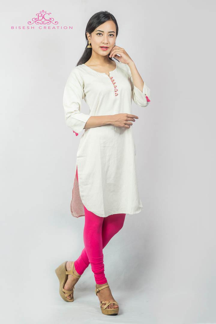 Pink Woolen Abstract Printed Outer Design Kurti With Woolen Leggings For  Women