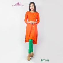 Bisesh Creation Orange Slub Rayon Side Buttoned Kurti With Cotton Leggings Set for Women BC911