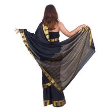 Crepe Silk Saree with Heavy Zari Border In Black for Women - 5009