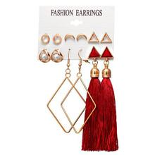 11 Design Fashion Long Tassel Stud Earrings Set For Women