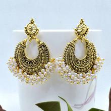 Golden/White Faux Moti Beaded Chandbali Earrings For Women