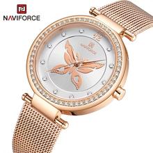 NAVIFORCE NF5018 Elegant Butterfly Pattern Diamond Stainless Steel Mesh Strap Quartz Watch For Women