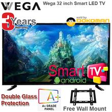 Wega 32 Inch Led Smart  Android 9.0 Wifi Tv, High Sound With Front Glass Protection + Free Wall Mount