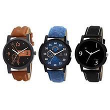 SALE- Om Designer Analogue Black Dial Men's & Boy's Watch Leather Strap Combo Pack of 3