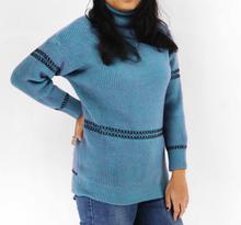 Blue high neck sweaters for woman