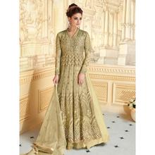 Stylee Lifestyle Designer Floral Jardoshi Work With Multiple Jari & Crystal Green Semi Stitched Salwar Suit for Party and Wedding