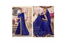 Embroidered Saree With Blouse Piece For Women-Golden