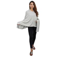 Light Grey V-Neck Poncho For Women