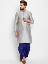 SOJANYA Men Grey & Blue Solid Kurta with Dhoti Pants