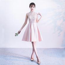 Hollow Lace Sleeveless Design Elegant Short Stand Party Dress