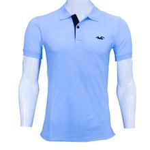 Holister Blue Cotton Polo Neck Tshirt For Men