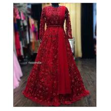 Embroidered Party Wear Gown For Women-Red