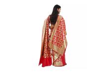 Banarasi Dupatta Saree With Shawl And Unstitched Blouse For Women-Red/Green