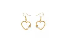 Hollow Heart Shape Arrow Pearl Love Drop Dangle Earrings- Golden