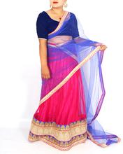 Saavya Design Embroidered  Pink Lehenga, Blue Choli And Blue Dupatta (Semi-Stitched)