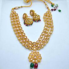 CZ Stone Embellished Layered High Gold Necklace And Earring Set