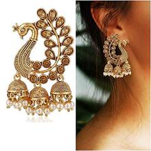 MEENAZ Traditional Gold Plated Pearl Moti Peacock Jhumki