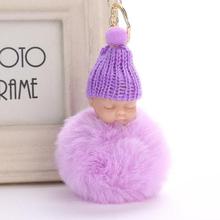 Sleeping Baby Doll Rabbit Fur Keyrings